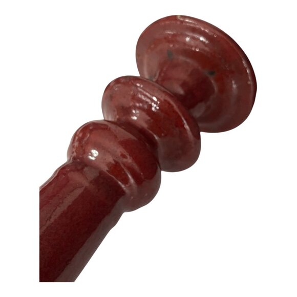 Vintage Red Ceramic Pillar Candle Holder with Gold Accents - Picture 5 of 5
